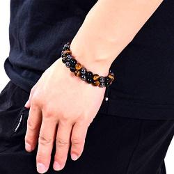 Upgrade 8MM Lava Rock Tiger Eye Bracelet Adjustable Bead Bracelet Yoga Stone Beads Bracelets 7 Chakra Bracelet Healing Stress Relief Anxiety Bracelets for Women Men crystals and healing stones