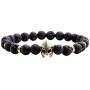 Jovivi Jewelry 6pc Men Women 8mm Mix Style Gold Plated Lion/Wolf/Fox/Sparta Helmet Black Lava Energy Stone Beads Stretch Bracelet
