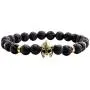 Jovivi Jewelry 6pc Men Women 8mm Mix Style Gold Plated Lion/Wolf/Fox/Sparta Helmet Black Lava Energy Stone Beads Stretch Bracelet