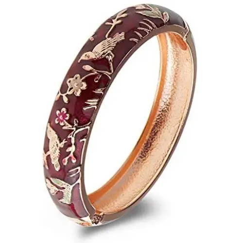 UJOY Cloisonne Indian Bangle Colored Crystal Gold Plated Hinge Cuff Bracelet Hollowed Bird Enamel Jewelry Gift 55C49 UJOY Cloisonne Indian Bangle Colored Crystal Gold Plated Hinge Cuff Bracelet Hollowed Bird Enamel Jewelry Gift 55C49