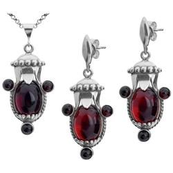 Cherry Amber Sterling Silver Victorian Set Earrings Pendant Necklace Chain 18''