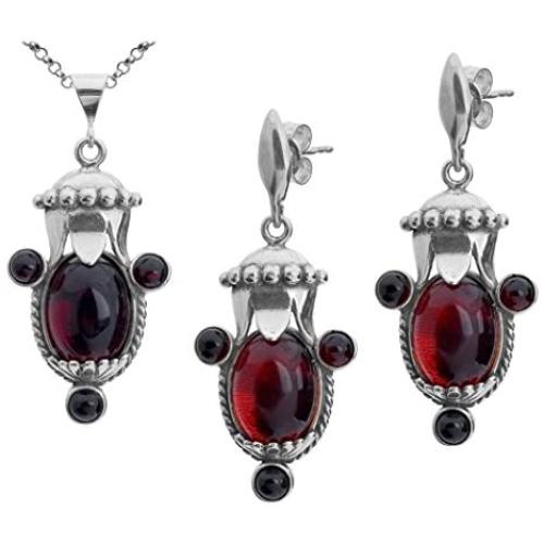 Cherry Amber Sterling Silver Victorian Set Earrings Pendant Necklace Chain 18''