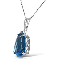 Galaxy Gold 14k 18'' SOLID White Gold Pendant Box Chain Necklace with Pear Shape Natural Blue Topaz