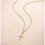 Carleen SOLID REAL 14K Yellow Gold SMALL TINY Little Cute Embossed Cross Crucifix Delicate Necklace Dainty Pendant Fine Jewelry For Women Girls, With 18'' Solid Gold Cable Chain