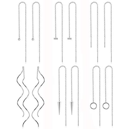 ORAZIO 6 Pairs Stainless Steel Chain Tassel Earrings for Women Lightweight Wave Threader Ball Dangle Drop Minimalist Chain Earrings Set