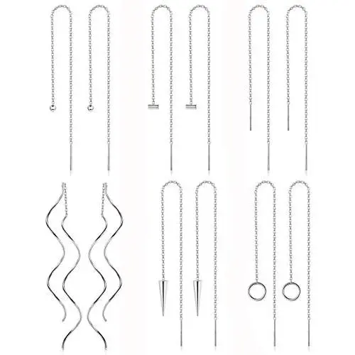 ORAZIO 6 Pairs Stainless Steel Chain Tassel Earrings for Women Lightweight Wave Threader Ball Dangle Drop Minimalist Chain Earrings Set