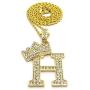CBC Crown Rhinestone Studded Crown Initial Alphabet Letter Pendant Necklace 24'' Rope Chain Necklaces