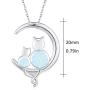 Cat Necklace, THRISHULA Sterling Silver Sitting Cats on The Crescent Moon Pendant Necklace Birthstone Opal Accent for Women Girls Girlfriend Teens Children 18+2 Extender