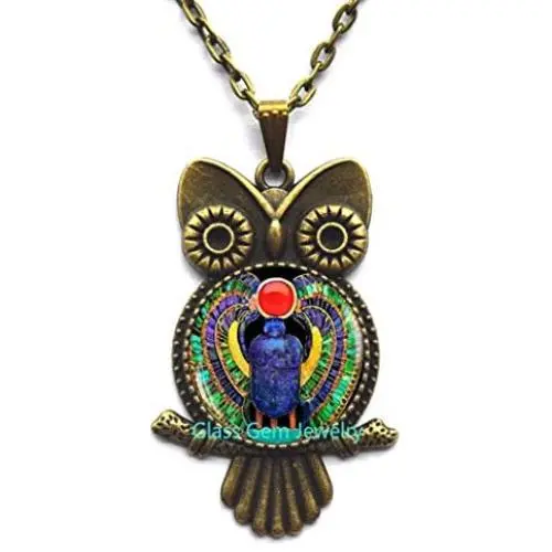 Egyptian Scarab Owl Necklace, Scarab Jewelry, Ancient Egypt Jewelry, Egyptian Jewelry, Scarab Owl Pendant, Egyptian Scarab, Mens Scarab Owl Necklace，Q0112