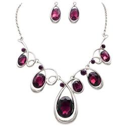 Rosemarie Collections Womens Statement Silver Tone and Spiral Loop Crystal Bib Necklace and Earrings Set