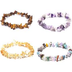 Fuqimanman2020 4 Pcs Natural Gemstone Chakra Crystal Bracelets Adjustable Healing Stretch Reiki Bracelets Set for Women Girls Jewelry