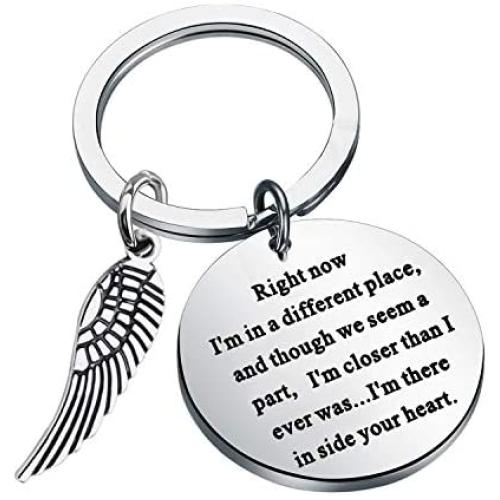 AKTAP Memorial Keychain Rememberance Gift Right Now I’m in A Different Place We Seem Apart I’m Closer Than I Ever was Sympathy Jewelry Loss of Loved One