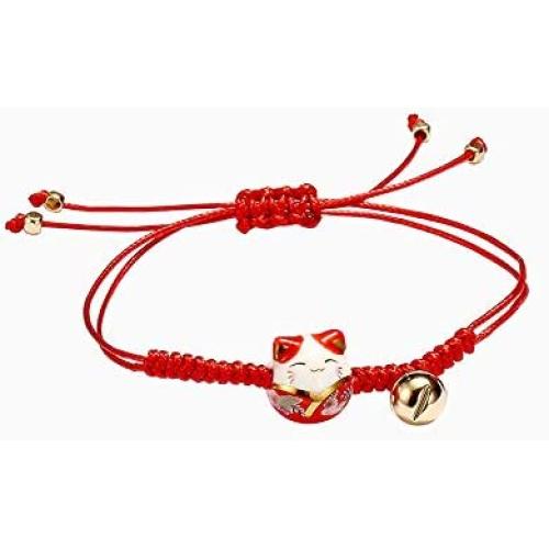 Handmade Red Braided Rope Thread Bracelet Cat Transfer Lucky Temperament Fashion Jewelry Red Rope Bracelet for Women Gifts(red)