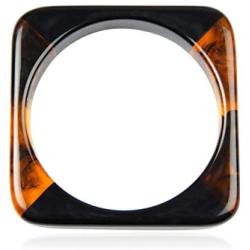 RIAH FASHION Lightweight Acrylic Statement Bracelet - Mottled Acetate Bangle Tortoise Shell, Leopard Animal Marbled Open Cuff, Chunky Square