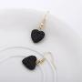 SENFAI 12mm Heart Black Lava-Rock Essential Oil Diffuser Dangle Earrings 3 Tone