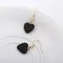 SENFAI 12mm Heart Black Lava-Rock Essential Oil Diffuser Dangle Earrings 3 Tone