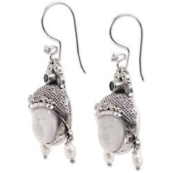 NOVICA Carved Dangle Earrings with Cultured Freshwater Pearls and Peridot, Day Dreamers