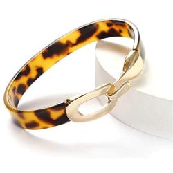 Acrylic Leopard Open Bracelet Cuff Resin Tortoise Acetate Bracelet Bangle with Metal Buckle for Women Girls Lightweight Fashion Jewelry