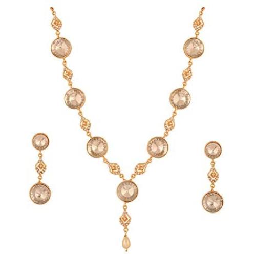 Touchstone Indian Bollywood Intricately Crafted Diamond Look Rhinestone Crystal Colorful Wedding Designer Jewelry Necklace Set in Gold and Silver Tone for Women.
