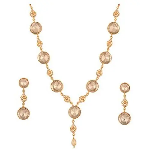 Touchstone Indian Bollywood Intricately Crafted Diamond Look Rhinestone Crystal Colorful Wedding Designer Jewelry Necklace Set in Gold and Silver Tone for Women.