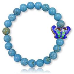 MGR MY GEMS ROCK! 8MM Natural Gem Stone Bead Charm Bracelet Cloisonne Butterfly Charm CZ Leopard Head Charm Beaded Stretch Elastic Chakra Bracelet