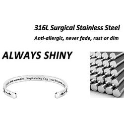 TONY & SANDY Inspirational Gifts Bracelet Cuff Bangle Mantra Quote Positive Saying Engraved Stainless Steel Silver Motivational Friendship Encouragement Jewelry for Teen Girls Kids Men