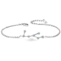 BriLove Women 925 Sterling Silver CZ Horoscope Zodiac 12 Constellation Astrology Link Bracelet