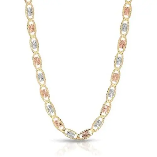 MCS Jewelry 10K Tri-Color Gold, Diamond-Cut Chain Necklace 2MM (Length: 16''-24'')