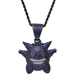 LKV Hip Hop Elf Pokemon Zircon Iced Out CZ Stone Gold Gengar Pendant Necklace
