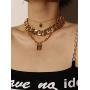 Minimalist Lock Lariat Necklace Layered Necklace Puffy Tiny Heart Necklace Chunky Chain Simple Style for Everyday Wear