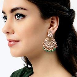 Aheli Indian Bollywood Designer Kundan with Beaded Chandbali Earrings Fashion Jewelry for Women