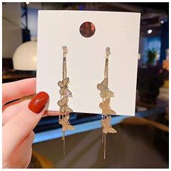Cute Long Tassel Butterfly Earrings for Women Girls Gold Butterfly Crystal Dangle Drop Earrings Jewelry