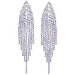 SELOVO Bohemian Clear Crystal Chandelier Tassel Bridal Dangle Drop Earrings Chain Silver Tone