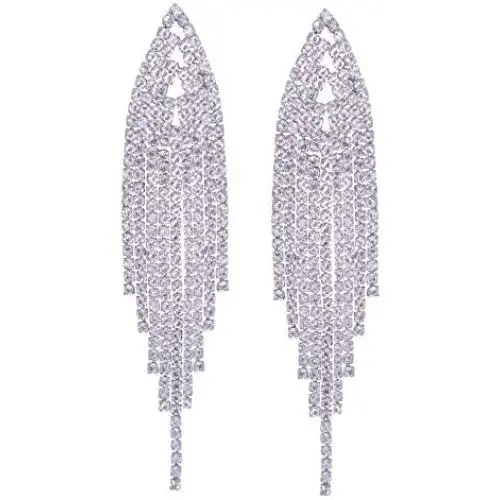 SELOVO Bohemian Clear Crystal Chandelier Tassel Bridal Dangle Drop Earrings Chain Silver Tone SELOVO Bohemian Clear Crystal Chandelier Tassel Bridal Dangle Drop Earrings Chain Silver Tone