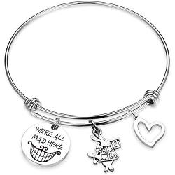 Ribukat Disney Alice in Wonderland Jewelry Were All Mad Here Bracelet Cheshire Cat Bracelet Mad Hatter Geek Geeky Gift Nerd Nerdy Gifts for Women Girls