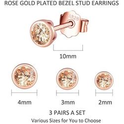 Silver Stud Earrings for Women Men Girls 3 Pairs of Hypoallergenic Small Rose Gold Plated Cubic Zirconia Cartilage Earrings Jewelry Sets (2mm/3mm/4mm)