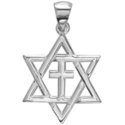 Small Messianic Star of David with Cross Charm in Sterling Silver