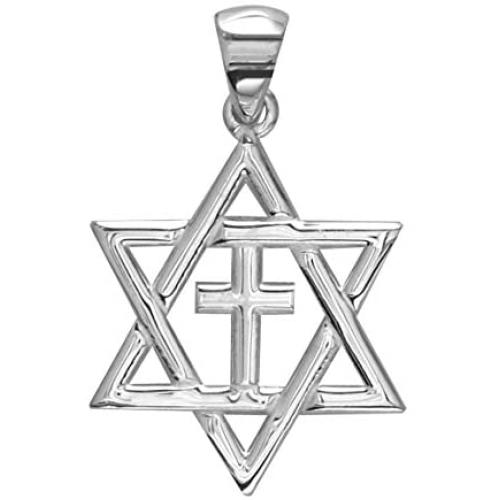Small Messianic Star of David with Cross Charm in Sterling Silver