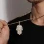 ROWIN&CO Hip Hop Jewelry Iced Out Gold Hamsa Hand of Fatima Evil Eye CZ Pendant Rapper Chains for Men Women Necklace, 24 Inch