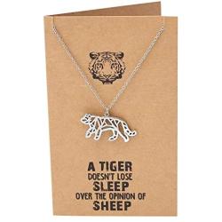 Quan Jewelry Handmade Origami Tiger Pendant Necklace, Jewelry Gifts for Women and Pet Lover, Friends Gift, Animal Inspired Jewelry with Inspirational Quote on Greeting Card