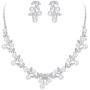 EVER FAITH Womens Simulated Pearl Vine Leaf Bowknot Necklace Earrings Set