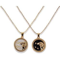 Burpada 2 Pcs Zodiac Coin Necklace 12 Constellation 14K Gold Plated Round Pendant Astrology Horoscope Necklace Gift for Women Girl