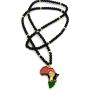 Fist Power in Pan African Colored Africa Map Pendant 6mm 30 inches Wooden Bead Necklace
