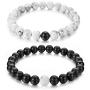 Couples His and Hers Bracelet Black Matte Agate & White Howlite 8mm Beads By Long Way 7.1''&7.5''