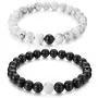 Couples His and Hers Bracelet Black Matte Agate & White Howlite 8mm Beads By Long Way 7.1''&7.5''