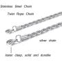 LOYALLOOK 2.5-5MM Twist Rope Chain Stainless Steel Necklace 16-32 Inches Men Women Jewelry, Silver Tone