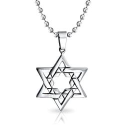 Bling Jewelry Large Religious Magen Judaic Jewish Hanukkah Star of David Pendant Necklace for Men for Bar Mitzvah 925 Sterling Silver