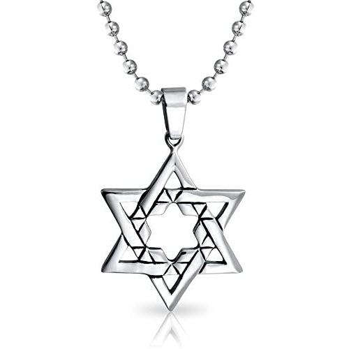 Bling Jewelry Large Religious Magen Judaic Jewish Hanukkah Star of David Pendant Necklace for Men for Bar Mitzvah 925 Sterling Silver