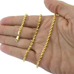 Nuragold 14k Yellow Gold 4mm Rope Chain Diamond Cut Pendant Necklace, Mens Womens Lobster Lock 20'' 22'' 24'' 26'' 28'' 30''