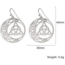 VASSAGO Stainless Steel Triquetra Celtic Knot Symbol Crescent Moon Earrings Circle Charm Drop Dangle Earring for Women Girls Jewelry Gifts
